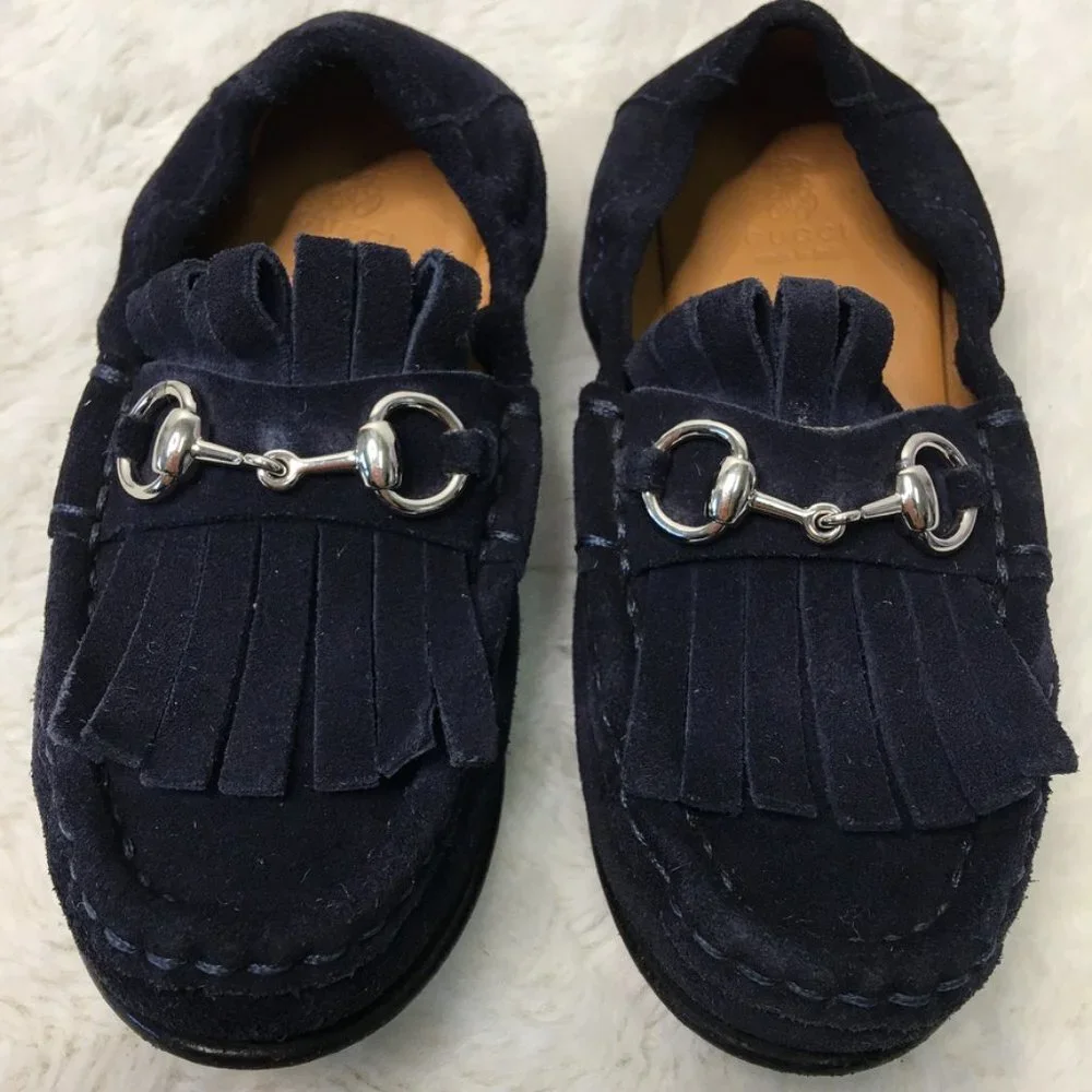 Gucci Toddler Boy Blue Horsebit Suede Slip on Shoes Size 26 / 9.5 US